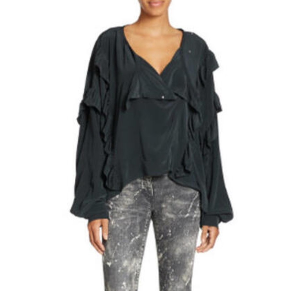 Faith Connexion silk Black Ruffle Blouse